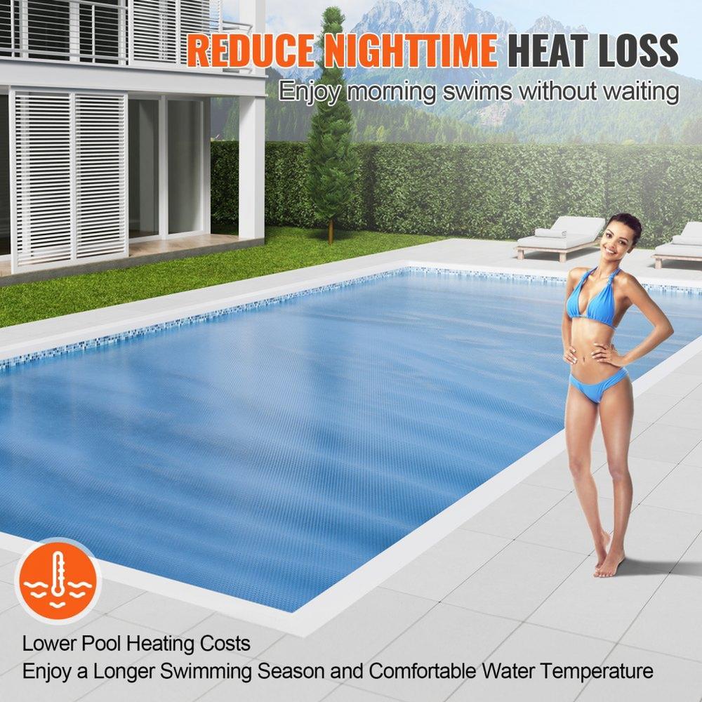 Solar Pool Cover 24 x 12 ft Rectangle Solar Blanket for Inground and Above Ground Swimming Pools 8 mil Blue