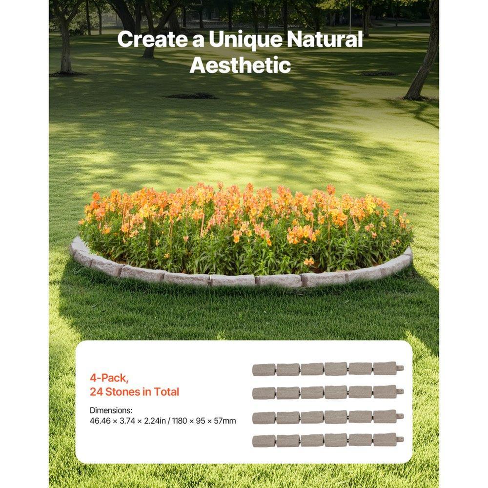 Faux Stone Landscape Edging, 46.4 x 2.2 in Realistic Lawn Edging, Flexible Brick-Sized Garden Edging Border with Anchoring Spikes, Fade-Resistant Yard Edging for Driveways Walkway Beige