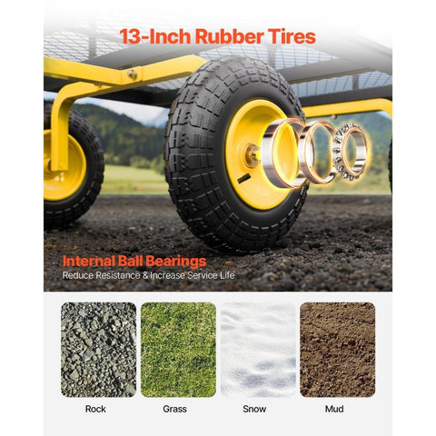 1400 Lbs Steel Garden Cart, Heavy Duty Pullable Garden Wagon Yard Cart, 2 in 1 Outdoor Metal Utility Wagon Yard Trailer with 13" All Terrain Tires, Mesh Removable Sides and 180°Rotating Handle