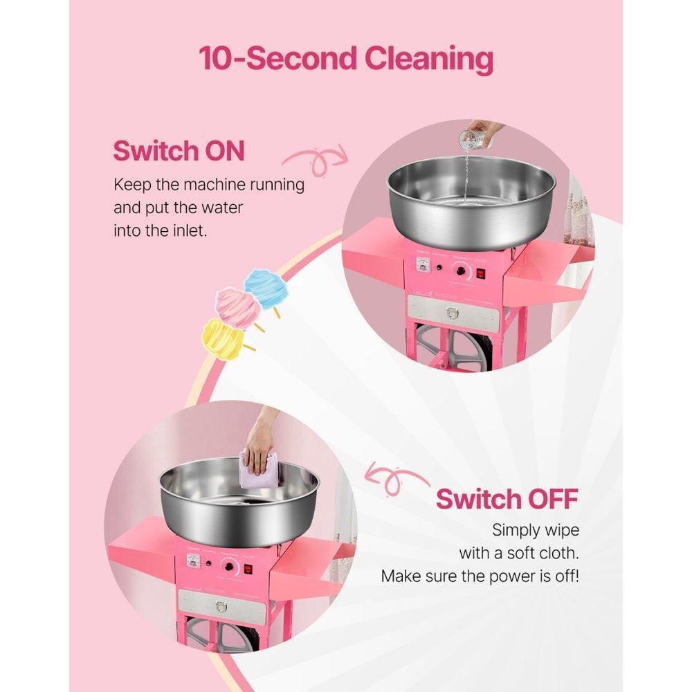 Electric Cotton Candy Machine with Cart, 1000W Commercial Candy Floss Maker with 20.5 in Stainless Steel Bowl, Sugar Scoop, and Drawer, Easy to Use, for Home, Kids Birthday, Family Party, Pink