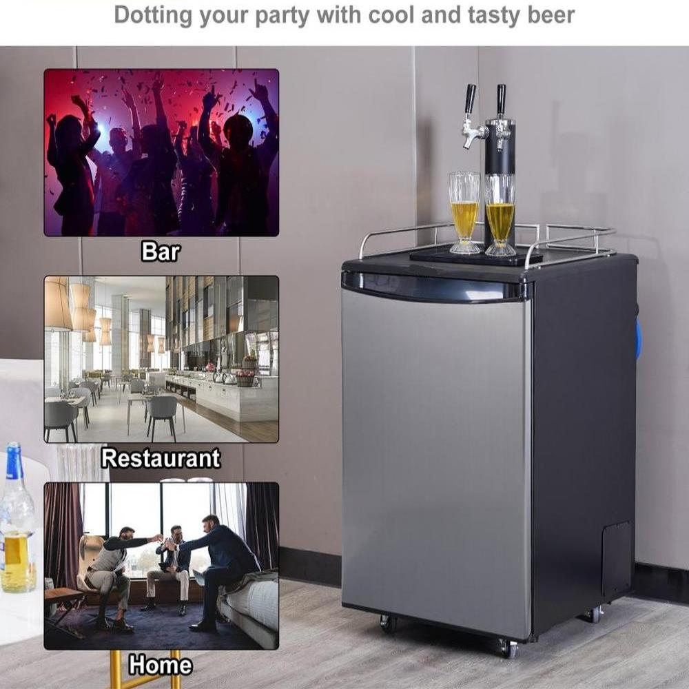 Beer Kegerator, Dual Tap Draft Beer Dispenser, Full Size Keg Refrigerator With Shelves, CO2 Cylinder, Drip Tray & Rail, 32°F- 75.2°F Temperature Control, Holds 1/6, 1/4, 1/2 Barrels, Black