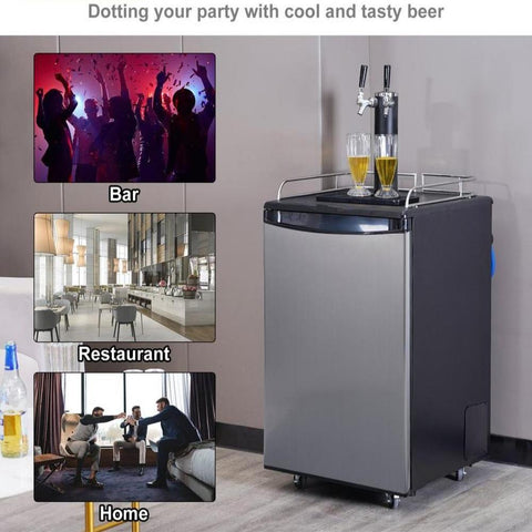 Beer Kegerator, Dual Tap Draft Beer Dispenser, Full Size Keg Refrigerator With Shelves, CO2 Cylinder, Drip Tray & Rail, 32°F- 75.2°F Temperature Control, Holds 1/6, 1/4, 1/2 Barrels, Black