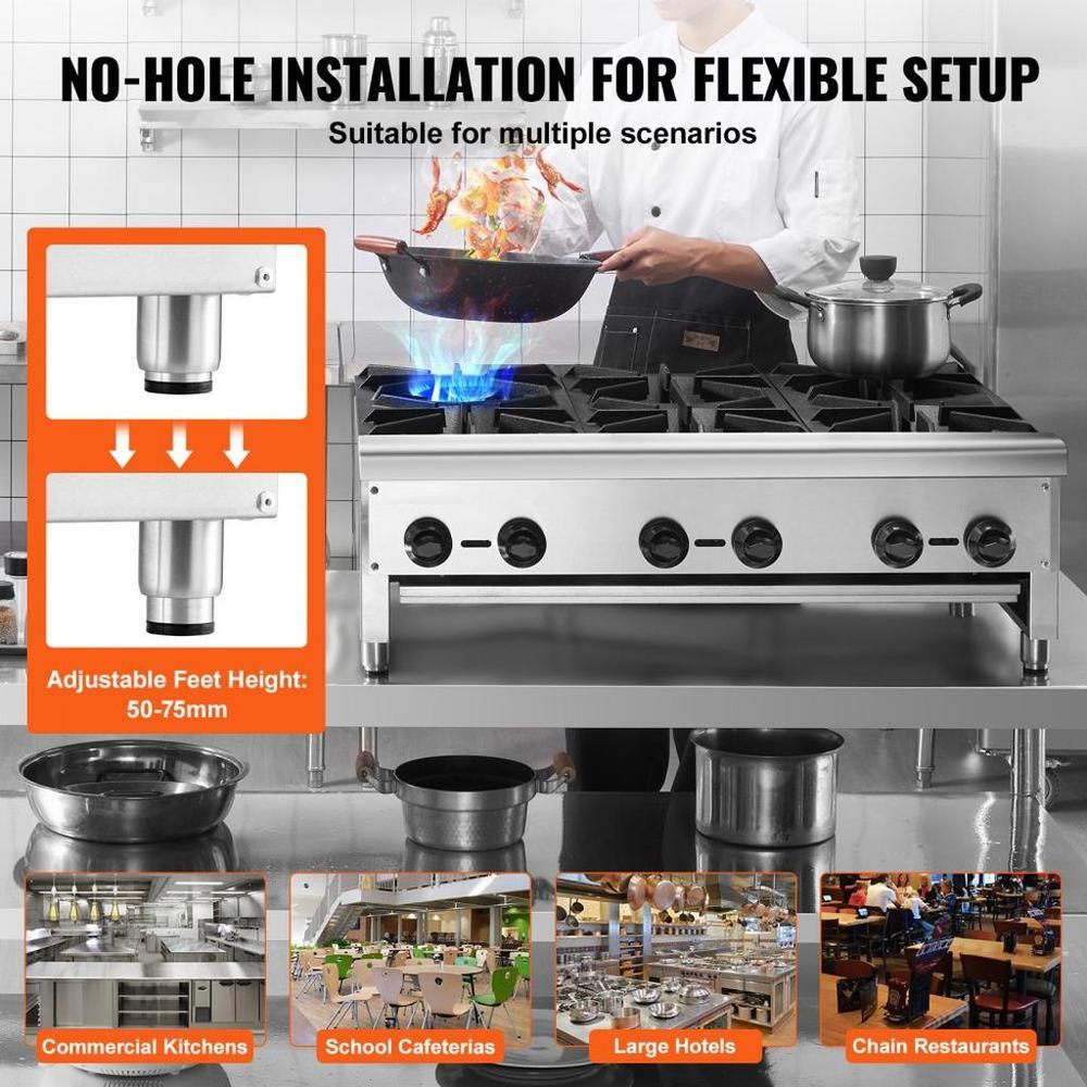 Commercial Gas Range Stove 6 Burners Countertop Cooking Hot Plate Kitchen