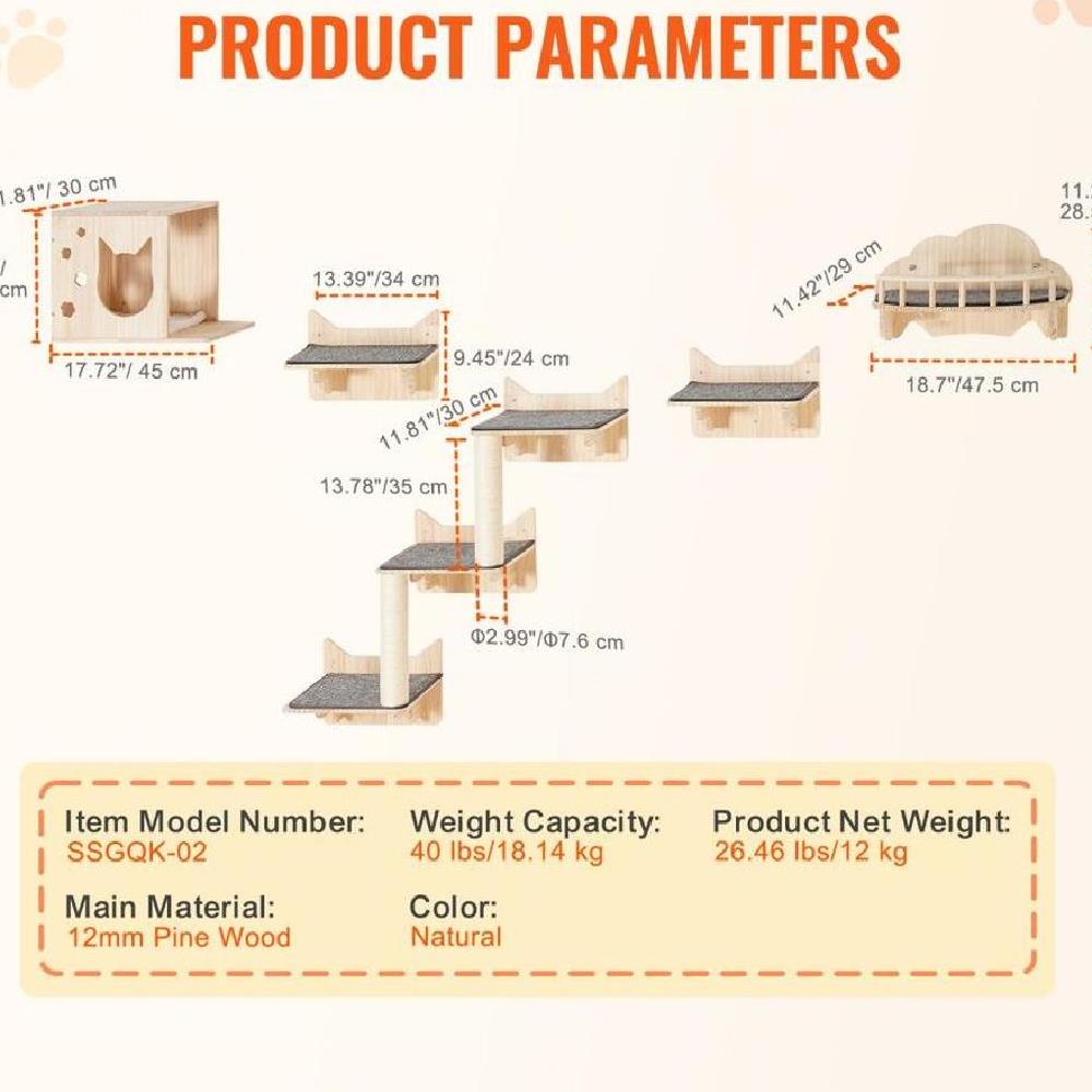 Wall Mounted Cat Shelves Tree with Jumping Boards Nest Furniture Set of 5