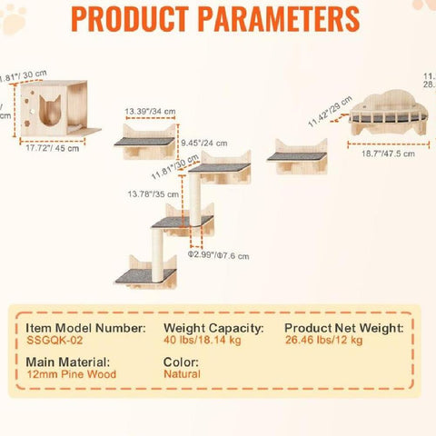 Wall Mounted Cat Shelves Tree with Jumping Boards Nest Furniture Set of 5