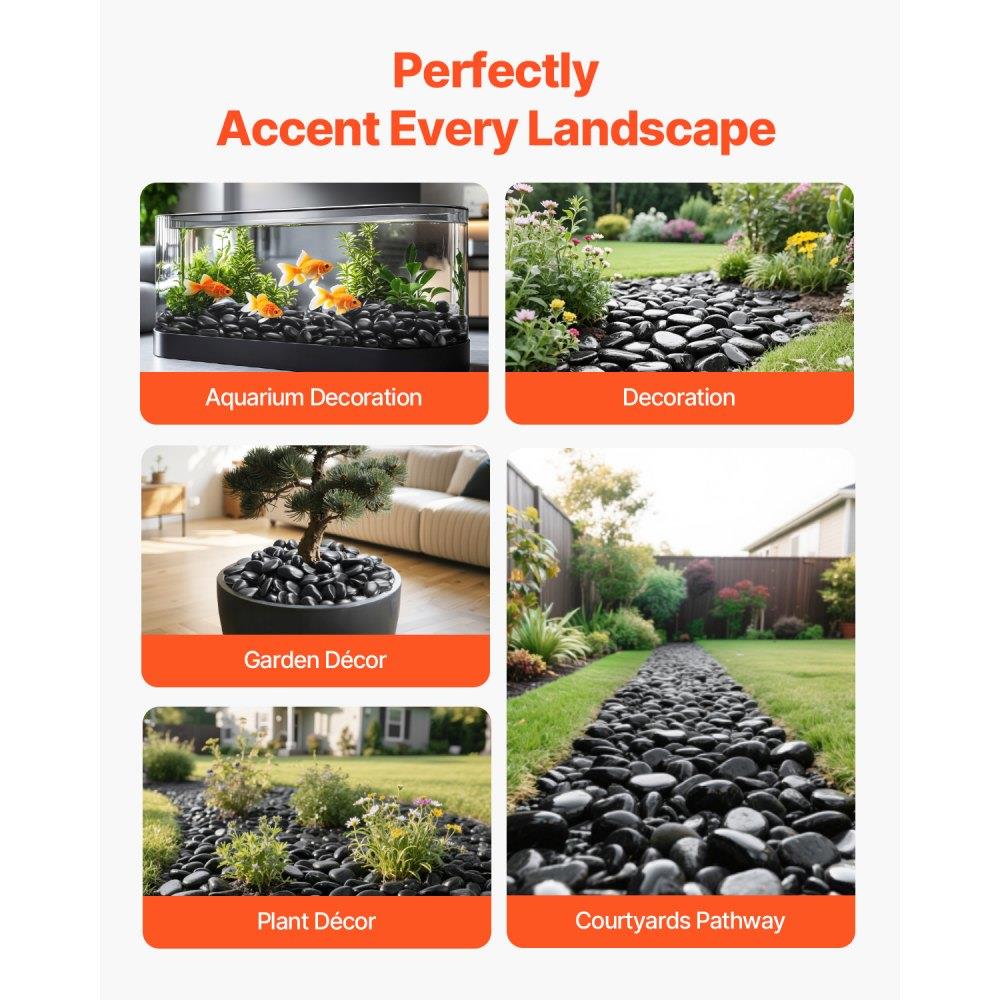 15 lbs Natural River Rocks 1 to 2 inch Smooth Black Pebble Stones for Garden Decor and Landscaping