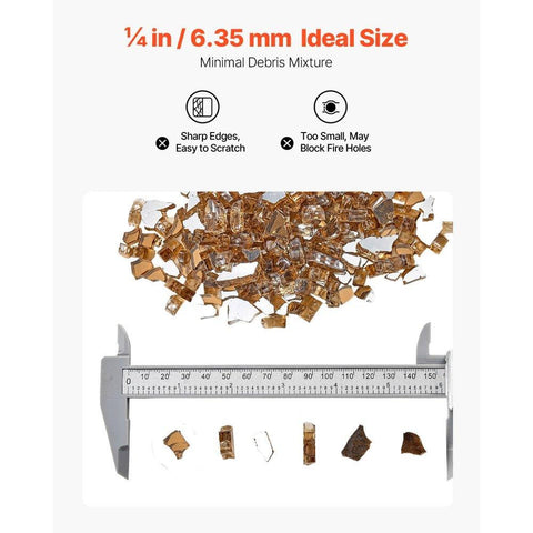 10 LBS Fire Glass 1/4-Inch Fireplace Glass Rocks for Fire Pit Table Copper