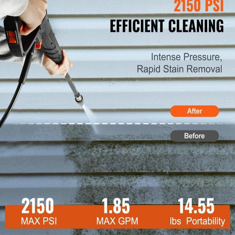Electric Pressure Washer, 2150-PSI 1.85-GPM, Foam Cannon High-Pressure with 5 Different Nozzle, 20ft Hose/35ft Cord Lightweight Washer, Portable Cleans Cars/Fences/Patios/Furniture/Floor/Window