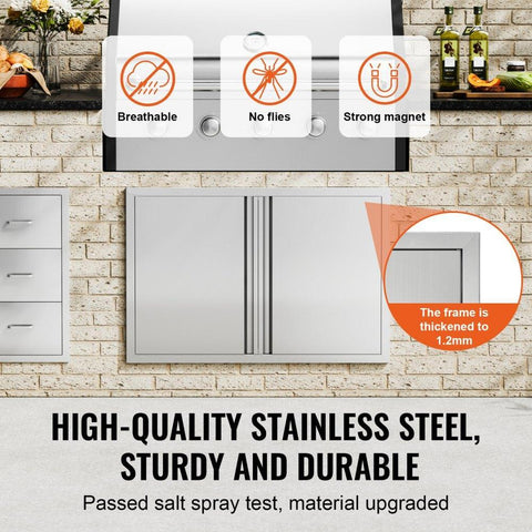 BBQ Access Door, 36W x 24H Inch Double Outdoor Kitchen Door, Stainless Steel Flush Mount Door, Wall Vertical Door with Recessed Handles , for BBQ Island, Grilling Station, Outside Cabinet