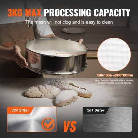 Automatic Electric Vibrating Sieve, Stainless Steel Sifter Shaker Machine with 40+60 Mesh, 45W Automatic Powder Sifter Machine Countertop, Electric Sieve Shaker for Flour Powers, Mungbean, Rice