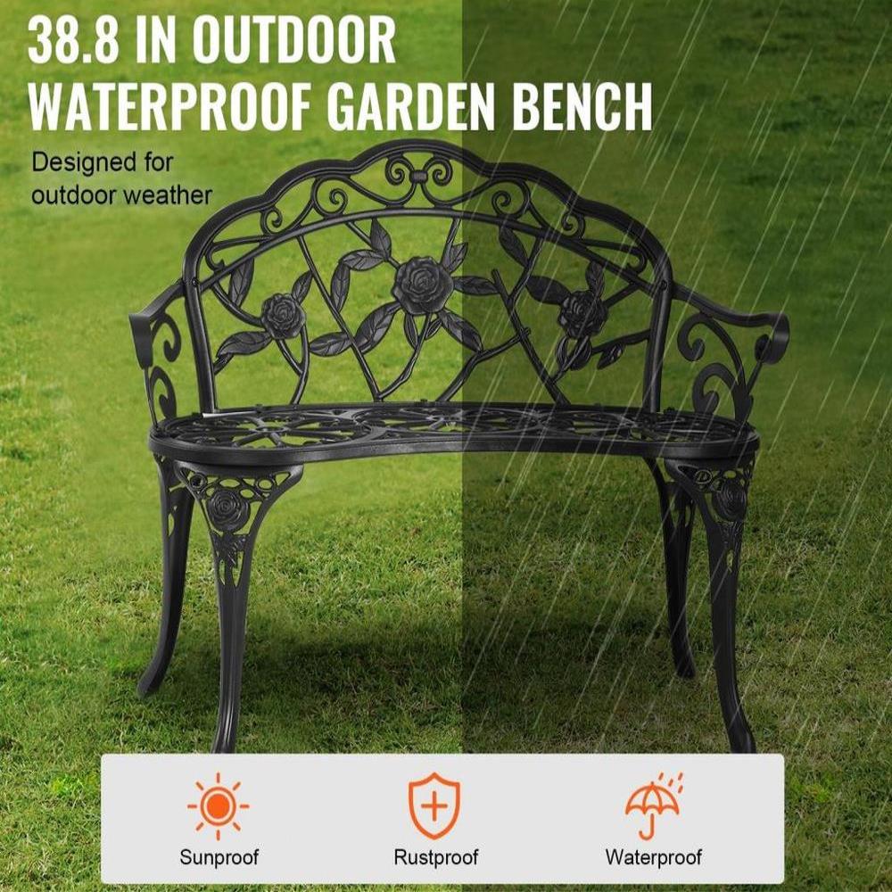 Outdoor Bench, 38.8 inches Metal Garden Bench for Outdoors,480 lbs Load Capacity Bench, Outdoor Garden Park Bench with Backrest and Armrests, Patio Bench for Garden, Park, Yard, Front Porch