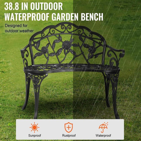 Outdoor Bench, 38.8 inches Metal Garden Bench for Outdoors,480 lbs Load Capacity Bench, Outdoor Garden Park Bench with Backrest and Armrests, Patio Bench for Garden, Park, Yard, Front Porch