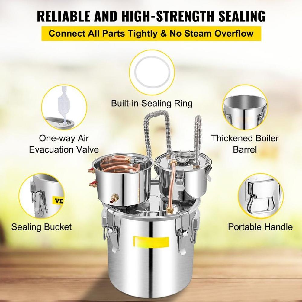 Alcohol Still, 13.2Gal / 50L Stainless Steel Water Alcohol Distiller Copper Tube Home Brewing Kit Build-in Thermometer for DIY Whisky Wine Brandy, Silver