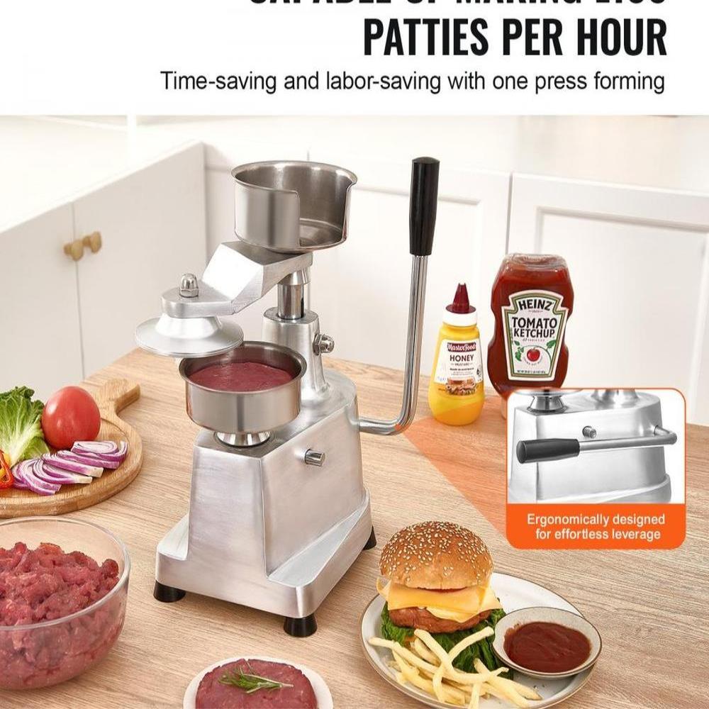 Commercial Burger Patty Maker, 100mm/4inch Hamburger Beef Patty Maker, Heavy Duty Food-Grade Stainless Steel Bowl Burger Press Machine, Kitchen Meat Forming Processor with 1000 Pcs Patty Papers