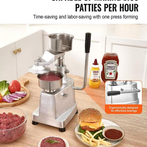Commercial Burger Patty Maker, 100mm/4inch Hamburger Beef Patty Maker, Heavy Duty Food-Grade Stainless Steel Bowl Burger Press Machine, Kitchen Meat Forming Processor with 1000 Pcs Patty Papers