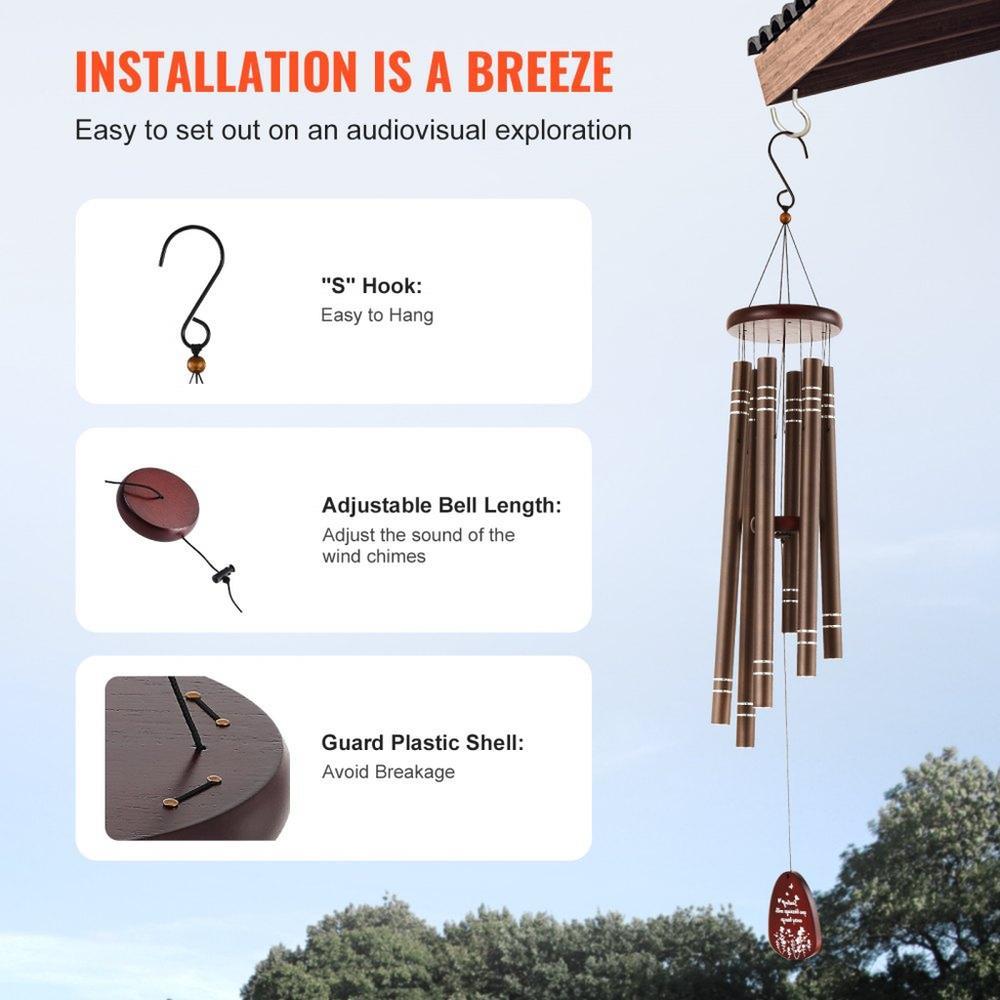 Wind Chimes for Outside, 42", Deep Tone Wind Chimes with 6 Tubes, Unique Large Memorial Wind Chimes for Anniversary, Amazing Outdoor Decor for Your Patio, Porch, Garden and Backyard, Dark Brown