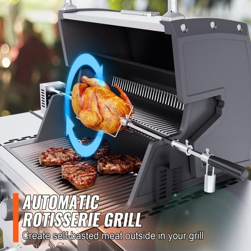 Universal Grill Rotisserie Kit for Grills, Electric BBQ Grill with 110V 9W Motor, Stainless Steel Automatic Grilling Kit, Heavy Duty 32"/39" Hexagon Spit Rod, 26 lbs Capacity Grill Attachment