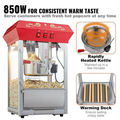 Popcorn Popper Machine 8 Oz Countertop Popcorn Maker 850W 48 Cups Red