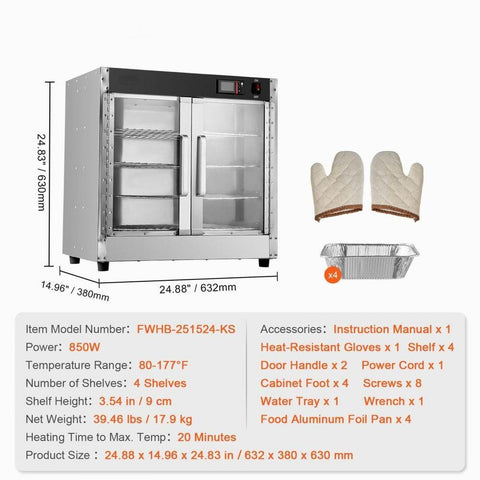 Hot Box Food Warmer 4-Tier Concession Warming Cabinet with Water Tray for Pizza