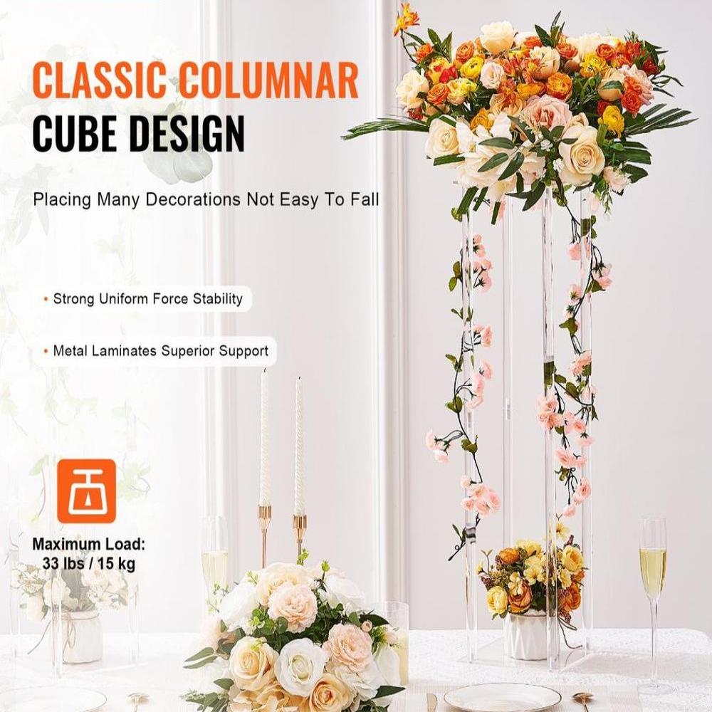2PCS 31.5inch High Wedding Flower Stand, With Acrylic Laminate,Acrylic Vase Column Geometric Centerpiece Stands, Floral Display Rack for T-Stage Events Reception, Party Decoration Home