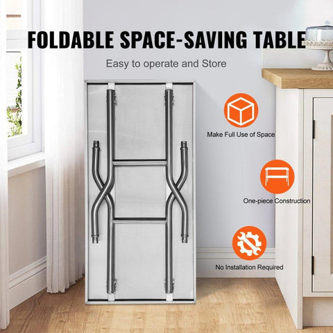 Commercial Worktable Workstation 48 x 24 Inch Folding Commercial Prep Table, Heavy-duty Stainless Steel Folding Table with 300 lbs Load, Kitchen Work Table, Silver Stainless Steel Kitchen Island