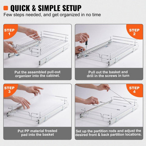 12.5"Wx21"Dx3.5"H Pull Out Cabinet Organizer, Heavy Duty Slide Out Pantry Shelves, Chrome-Plated Steel Roll Out Drawers, Sliding Drawer Storage for Home, Inside Kitchen Cabinet, Bathroom, Under Sink,14"Wx22"Dx7"H Install Size for Cabinet