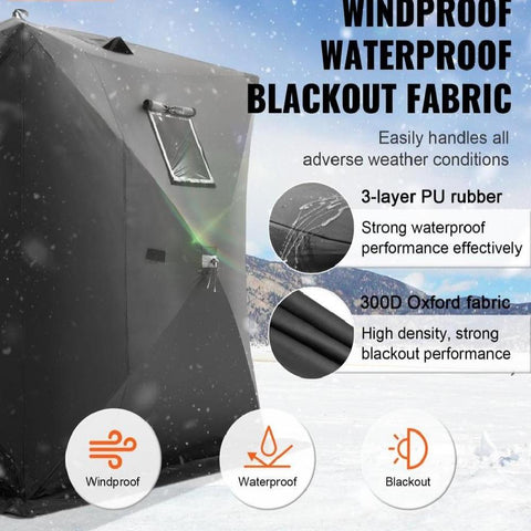 Portable Ice Shelter, 3-4 Person Pop-Up Ice Fishing Tent, 35 Square Feet Fishable Area, Ice Shanty for Winter Fishing, Waterproof Oxford Ice Cube with Anchors/Ropes/Carrying Bag, 71"x71", Black