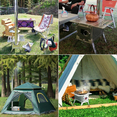 Tent Wood Stove,Outdoor Camping Wood Burning Stove Stainless Steel With Folding Pipe,Portable Wood Stove 90.6'' Height Wood Tent Stove For Camping, Tent Heating, Hunting, Outdoor Cooking