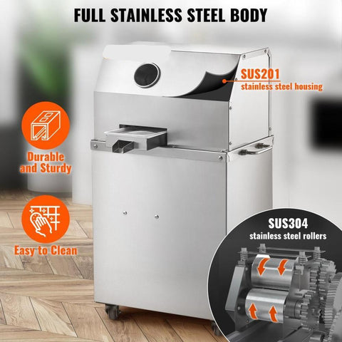 Electric Sugar Cane Juicer, 800W Sugarcane Juicer Machine with 661LBS/H High Output, 3 Stainless Steel Rollers, 2.4" Large Inlet, Sugarcane Juice Extractor Squeezer on Wheels for Home/Commercial
