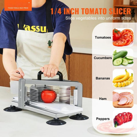 Commercial Tomato Slicer, 1/4 inch Tomato Cutter Slicer, Stainless Steel Heavy Duty Tomato Slicer Machine, Manual Tomato Slicer with Non-slip Feet, for Cutting Tomatoes, Cucumbers, Bananas