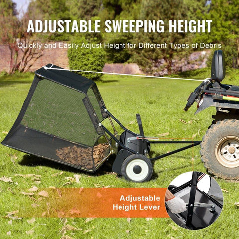52-inch Lawn Sweeper Tow Behind, 26 cu.ft. Large Pull Behind Grass Sweeper, Heavy Duty Leaf & Grass Collector with Dumping Rope Design, Adjustable Sweeping Height for Picking Up Debris & Grass