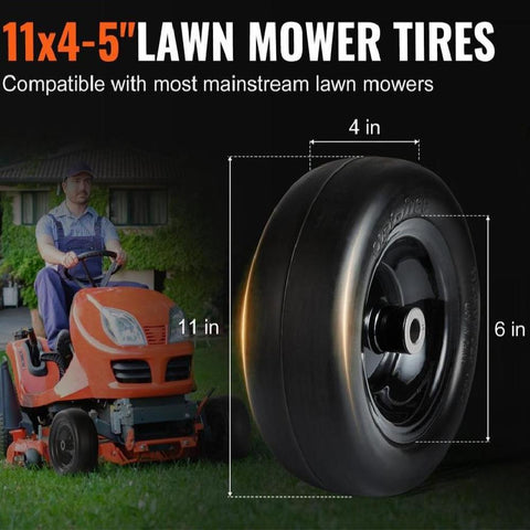 Lawn Mower Tires with Rim 11x4 5 Tubeless Tractor Tires 2 Pack Tire and Wheel Assembly Flat Free PU Tire with 34 in Centered Hub 34 in Bushing Size and 20 Adapters for Riding Mowers and Lawn Tractors