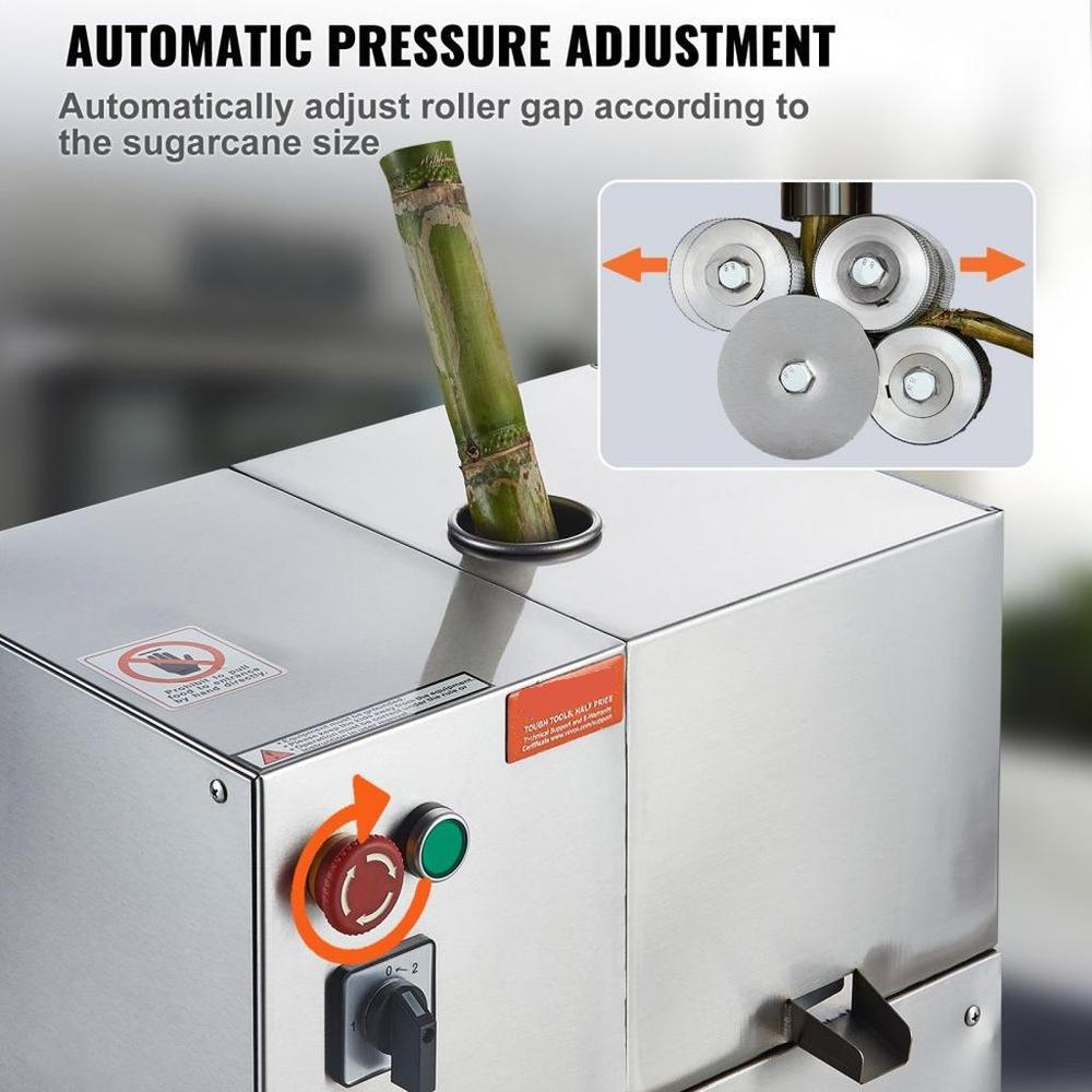 Electric Sugar Cane Juicer, 800W Sugarcane Juicer Machine with 661LBS/H High Output, 4 Stainless Steel Roller, Auto Roller Pressure Adjustment Sugarcane Juice Press Extractor for Home/Commercial
