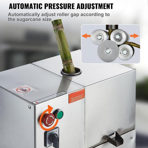 Electric Sugar Cane Juicer, 800W Sugarcane Juicer Machine with 661LBS/H High Output, 4 Stainless Steel Roller, Auto Roller Pressure Adjustment Sugarcane Juice Press Extractor for Home/Commercial