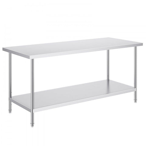 Stainless Steel Prep Table, 30 x 72 x 34 Inch, Heavy Duty Metal Worktable with 3 Adjustable Height Levels, Commercial Workstation for Kitchen Garage Restaurant Backyard