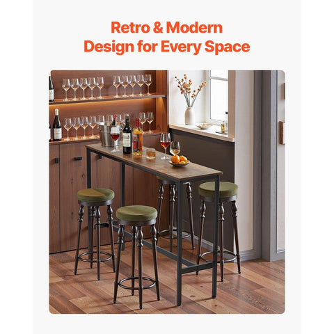 Bar Table, Sturdy Metal Frame High Top Pub Table, Narrow Long Kitchen Dining, Cocktail Counter Bar Height Desk, Easy to Assemble, 55x15x39 in, for Living Room Party, Rustic Brown and Black