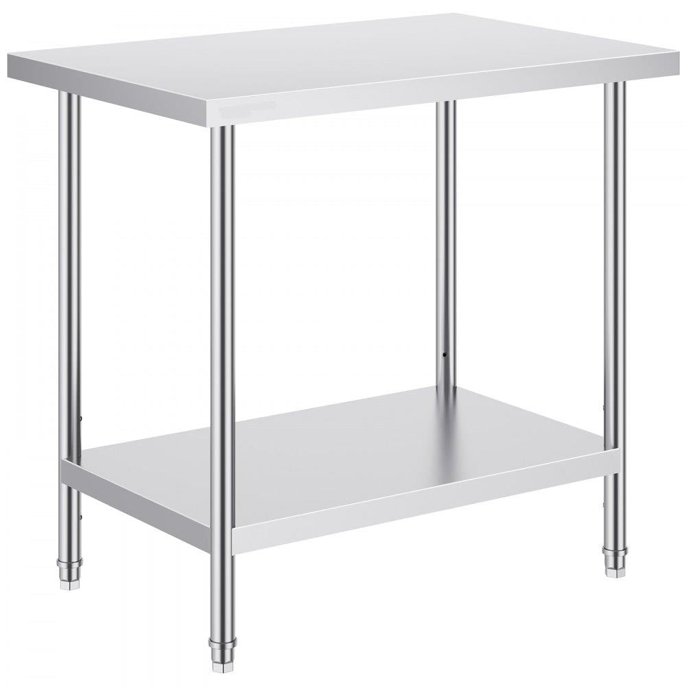 Stainless Steel Prep Table 24 x 36 x 34 Inch Heavy Duty Work Table with Adjustable Height Commercial Workstation for Kitchen Garage Restaurant Backyard