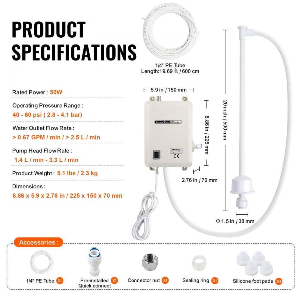 Bottled Water Dispenser Pump System, 5 Gallon Dispensing System, Automatic Electric Water Dispenser, Single Inlet Water Jug Pump, Compatible Use with Coffee/Tea Machine, Refrigerator, Ice Maker