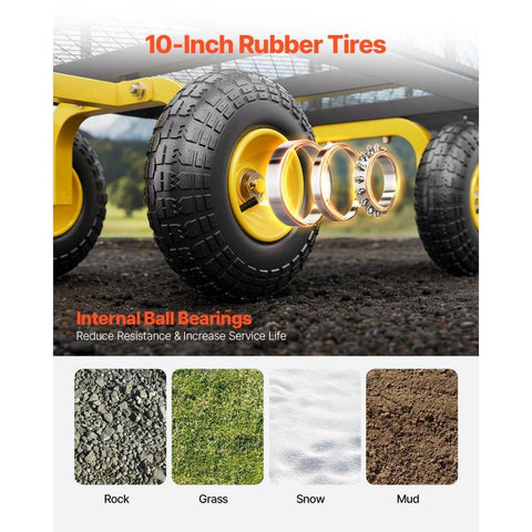 Garden Utility Wagon 500 lbs Heavy Duty Steel Cart with Wheels Removable Mesh Sides All Terrain Tires and Rotating Handle