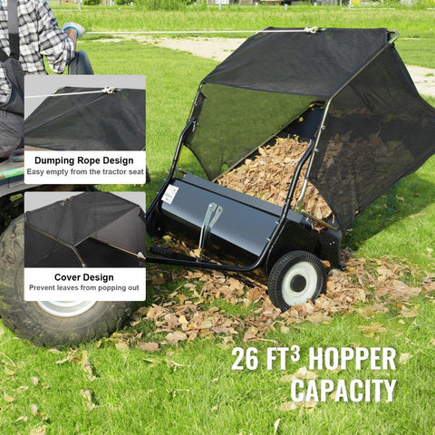 Tow Behind Lawn Sweeper, 50 in Pull Behind Lawn Sweeper, 26 cu. ft Large Capacity Leaf & Grass Collector, Heavy Duty Garden Sweeper with Adjustable Sweeping Height for Yard, Lawn, Farm