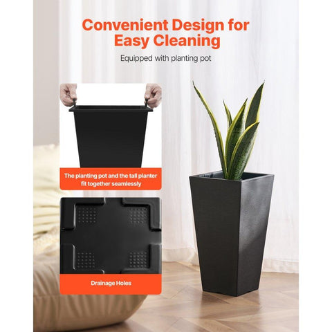 Set of 2 Tall Outdoor Planters 22inch, Large Planters for Outdoor Indoor Plants, Black Front Porch Planters Flower Tree Plant Pots with Modern Design and Built-in Drainage