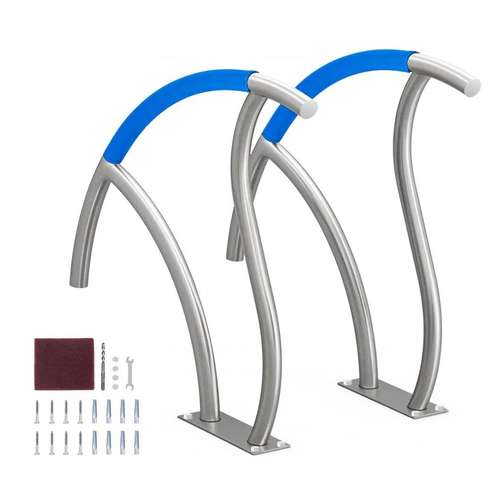 Pool Handrail, 2Pack 30"x30" Φ42 mm Swimming Pool Stair Rail, 304 Stainless Steel Stair Pool Hand Rail Rated 110lbs Load Capacity, Pool Rail with Quick Mount Base Plate, and Complete Mounting Accessory