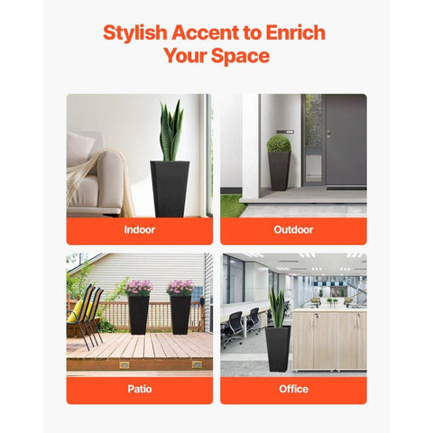 Set of 2 Tall Outdoor Planters 22inch, Large Planters for Outdoor Indoor Plants, Black Front Porch Planters Flower Tree Plant Pots with Modern Design and Built-in Drainage