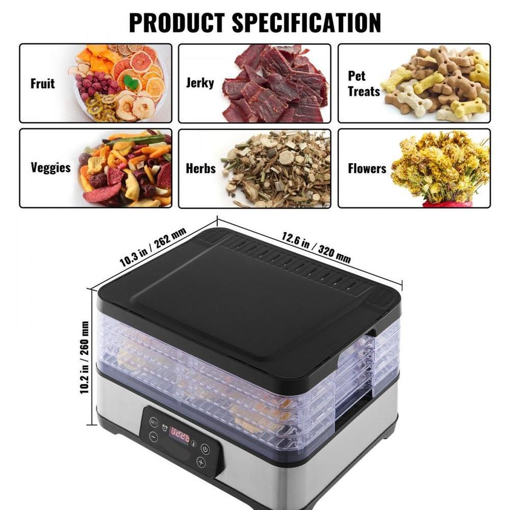 Food Dehydrator Machine, 5-Tray Fruit Dehydrator, 300W Electric Food Dryer w/ Digital Adjustable Timer & Temperature for Jerky, Herb, Meat, Beef, Fruit, Dog Treats and Vegetables, ETL Listed