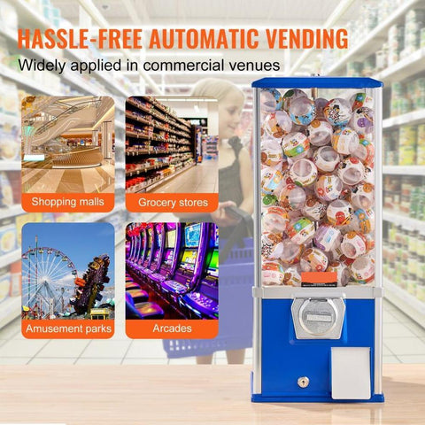 Gumball Machine for Kids, 25" Height Home Vending Machine, PS Bouncy Balls Dispenser, Hold 230 Capsule Toys, Rectangle Bubble Gum Machine for Game Stores, Coin Operated Gumball Bank, Blue