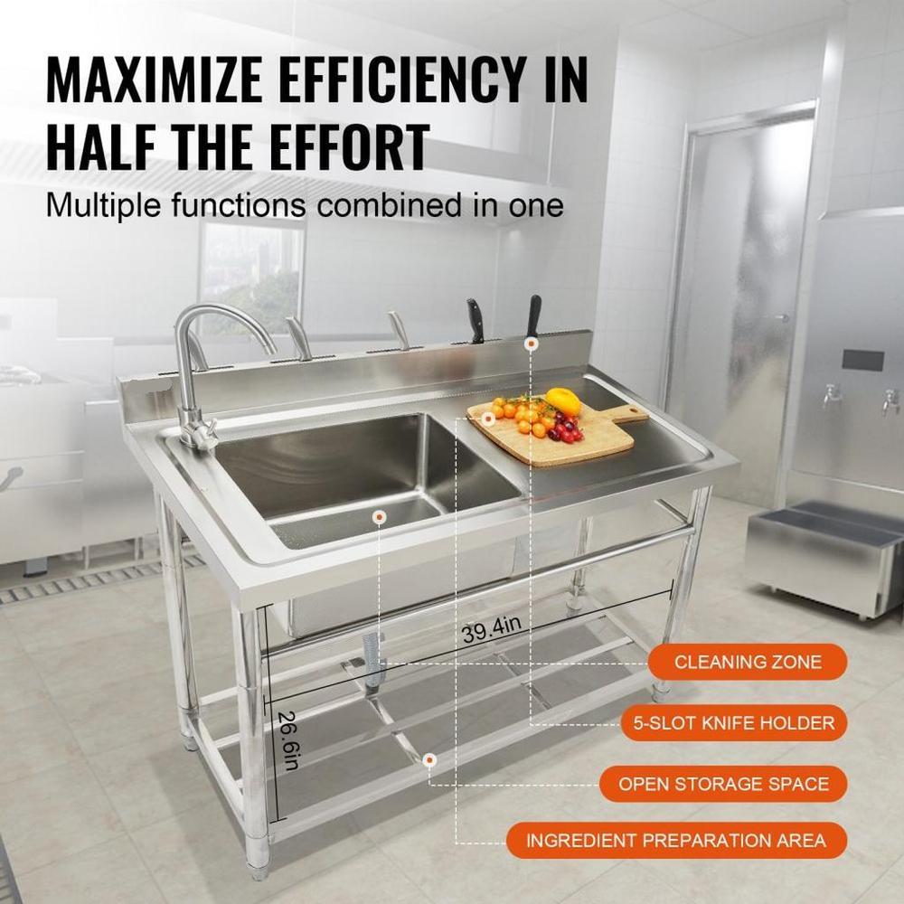 Stainless Steel Utility Sink 1 Compartment Free Standing Small Sink with Workbench Faucet and Legs 394 x 191 x 374 in Commercial Single Bowl for Garage Restaurant Laundry