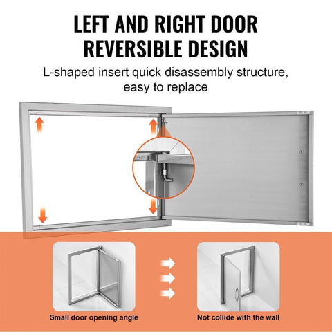 BBQ Access Door, 24W x 17H Inch Single Outdoor Kitchen Door, Stainless Steel Flush Mount Door, Wall Vertical Door with Handle, for BBQ Island, Grilling Station, Outside Cabinet