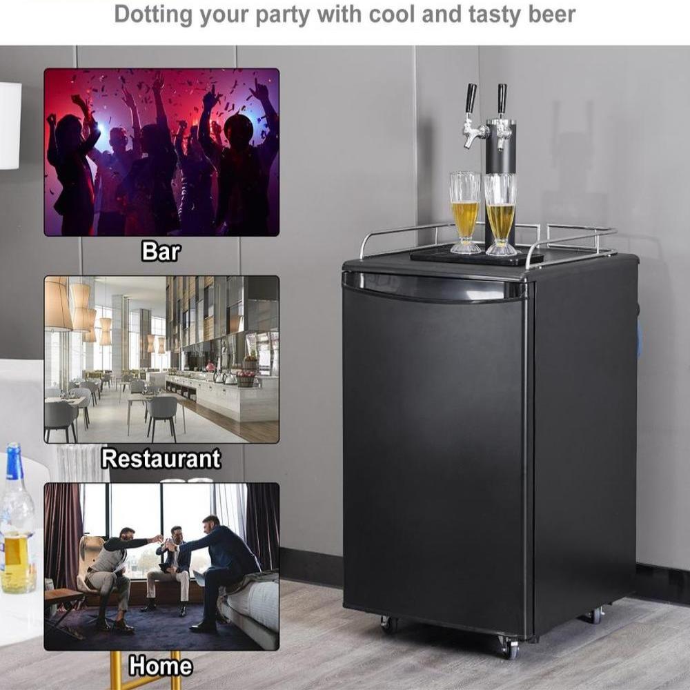 Beer Kegerator, Dual Tap Draft Beer Dispenser, Full Size Keg Refrigerator With Shelves, CO2 Cylinder, Drip Tray & Rail, 32°F- 50°F Temperature Control, Holds 1/6, 1/4, 1/2 Barrels, Black