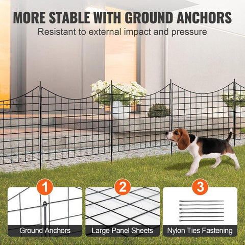 Garden Fence, 36.6in(H) x29.5in(L) Animal Barrier Fence, Underground Decorative Garden Fencing with 2.5 Inch Spike Spacing, Metal Dog Fence for the Yard and Outdoor Patio, 5 Pack