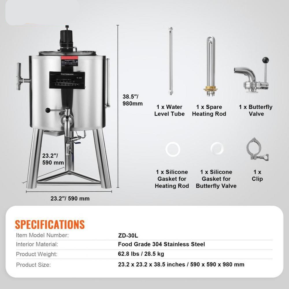 Commercial Milk Pasteurization Machine 30L Pasteurizer for Milk Sterilization